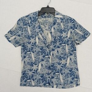 Reformation Cuba Button Down Shirt Short Sleeve Tropical Print Blue Size S